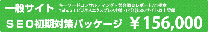 一般サイトSEO初期対策パッケージ ¥156,000 キーワードコンサルティング・競合調査レポート/ご提案　yahoo!ビジネスエクスプレス申請・IP分散500サイト以上登録